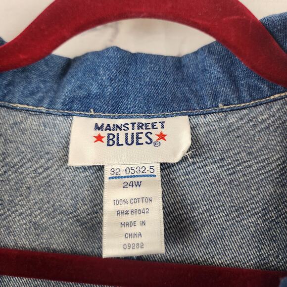 Vintage coat 90s Main Street Blues Oversized Chore Denim Button Down Jacket L - Picture 3 of 8